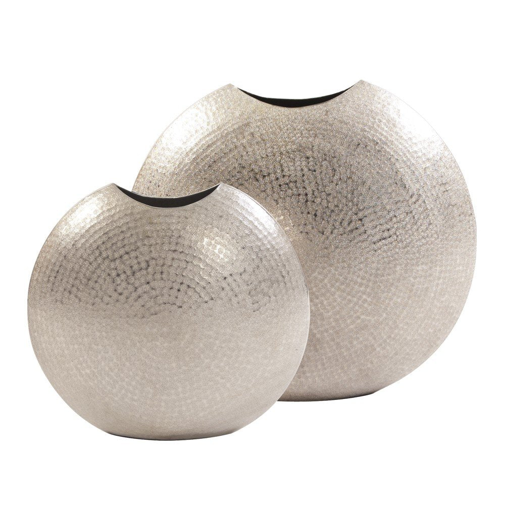 14" Silver Hammered Round Aluminum Table Vase HomeRoots