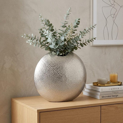 14" Silver Hammered Round Aluminum Table Vase HomeRoots
