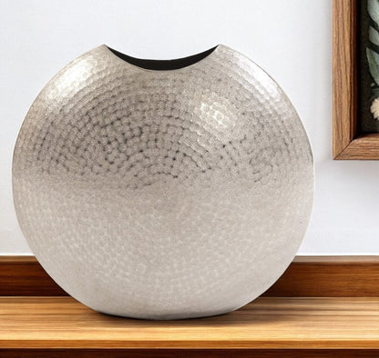 14" Silver Hammered Round Aluminum Table Vase HomeRoots