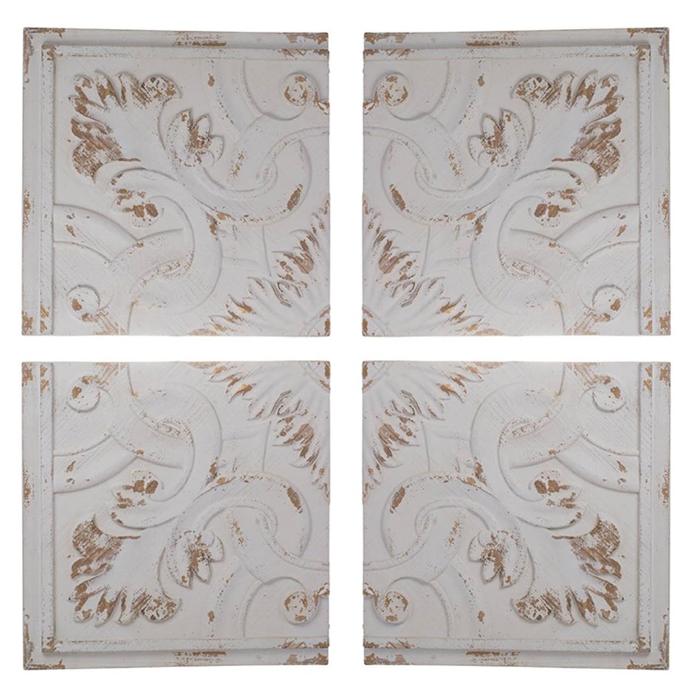 Set of Four White Wood Square Framed Art — view 1