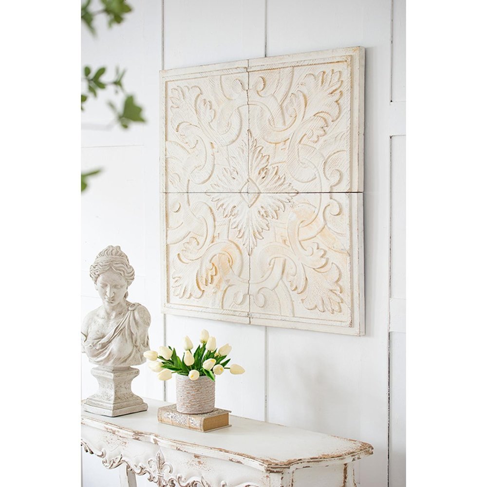 Set of Four White Wood Square Framed Art — view 3