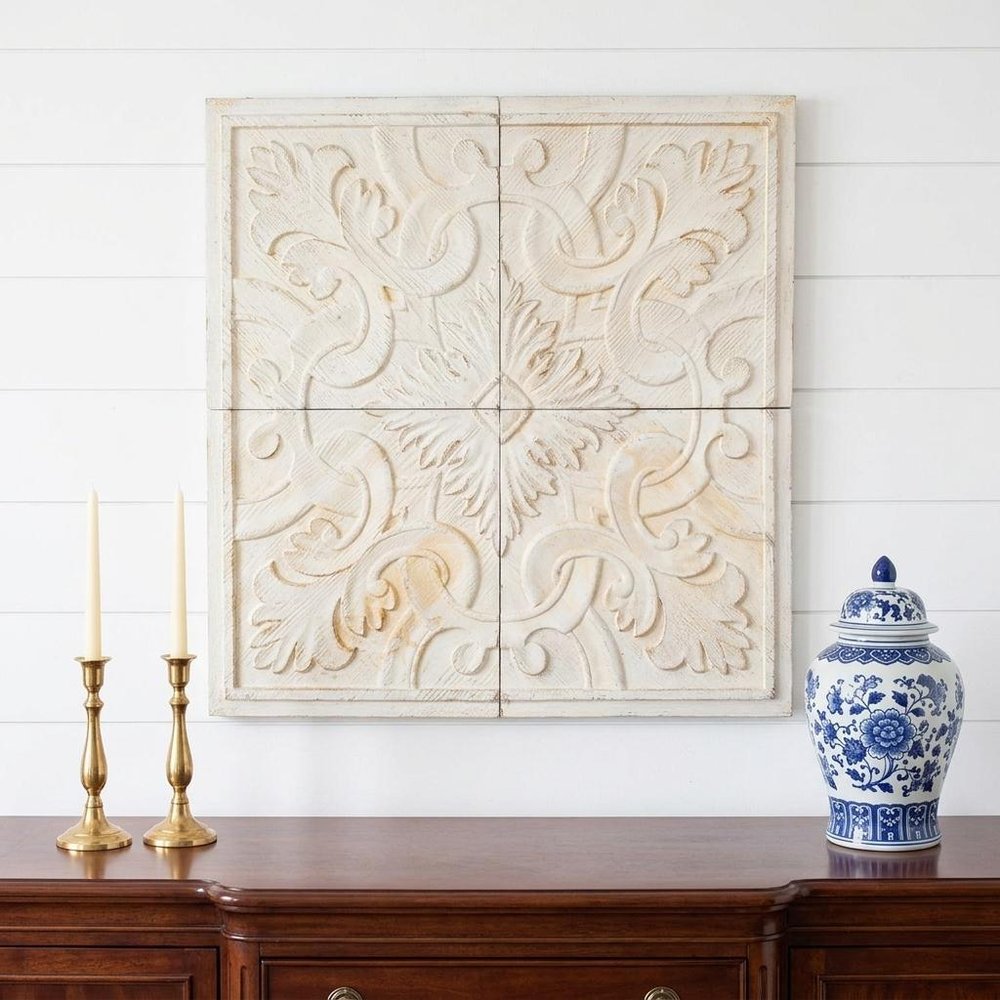 Set of Four White Wood Square Framed Art — view 6