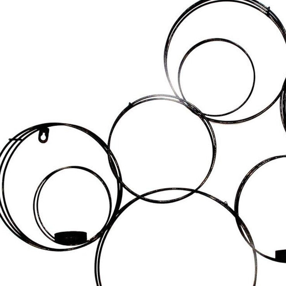 32" Black And Gold Metal Circles And Birds Hanging Sculpture With Votive Holders — view 4