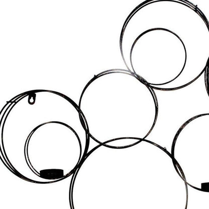 32" Black And Gold Metal Circles And Birds Hanging Sculpture With Votive Holders