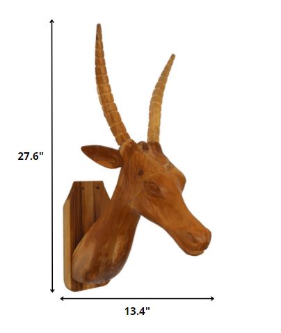 28" Brown Solid Wood Elk Head Hanging Dimensional Sculpture — view 2