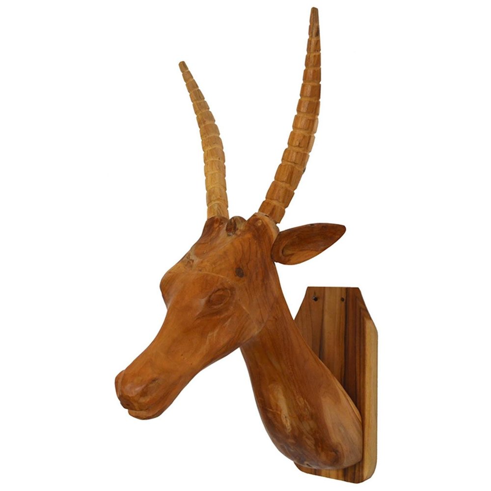 28" Brown Solid Wood Elk Head Hanging Dimensional Sculpture — view 3