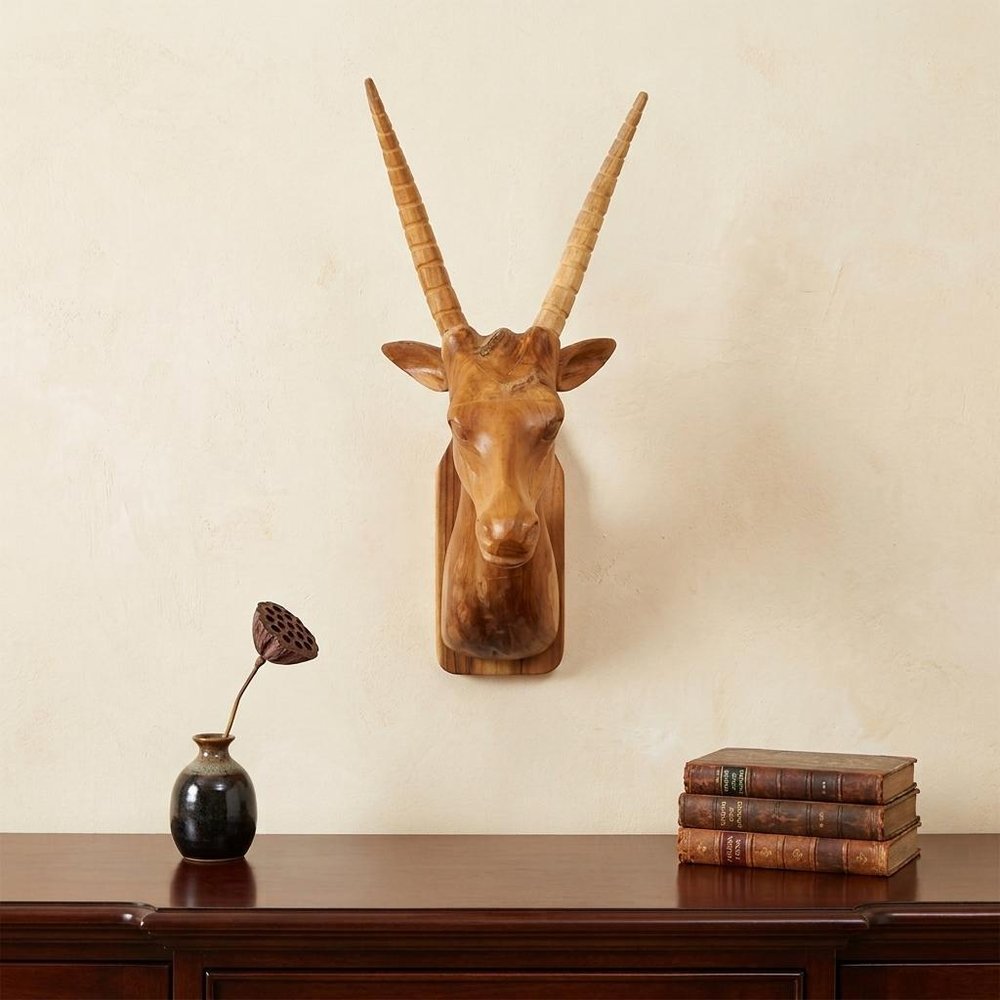 28" Brown Solid Wood Elk Head Hanging Dimensional Sculpture — view 6