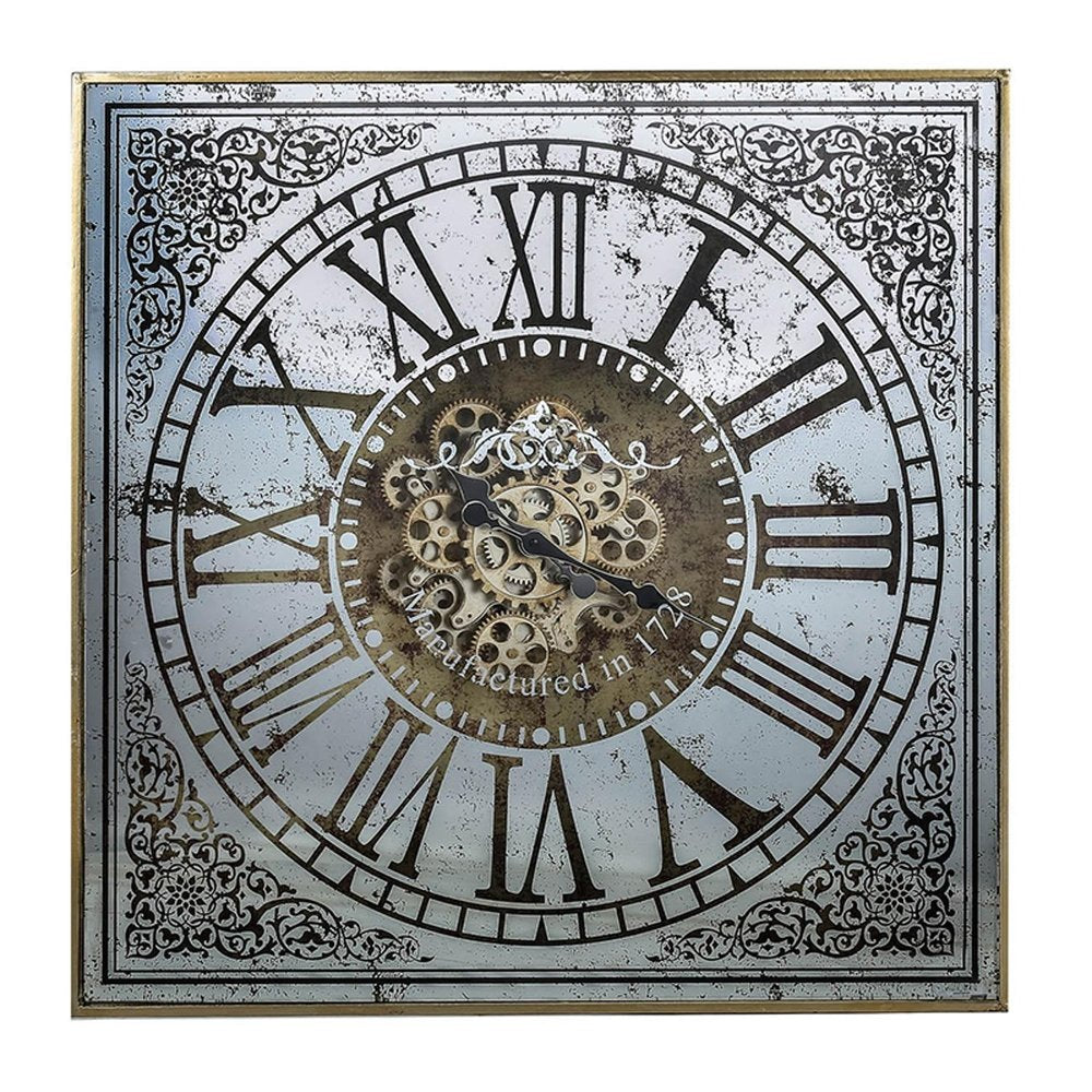 32" Gold And Silver Metal Analog Distressed Square Wall Clock HomeRoots