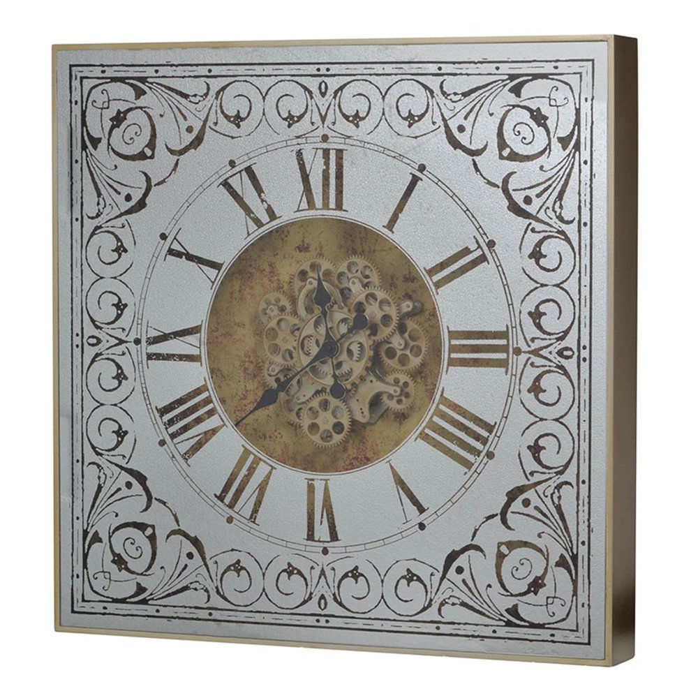 32" Gold And Silver Metal Analog Distressed Square Wall Clock HomeRoots