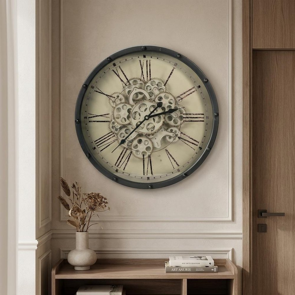 18" Black and Ivory Vintage Gear Industrial Wall Clock HomeRoots