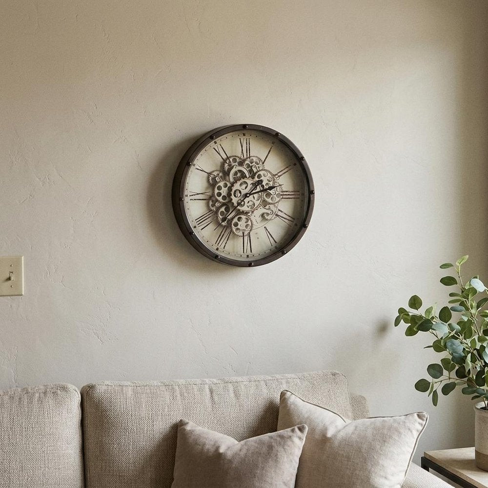 18" Black and Ivory Vintage Gear Industrial Wall Clock — view 11