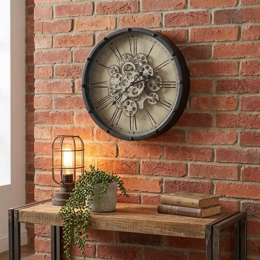 18" Black and Ivory Vintage Gear Industrial Wall Clock — view 12