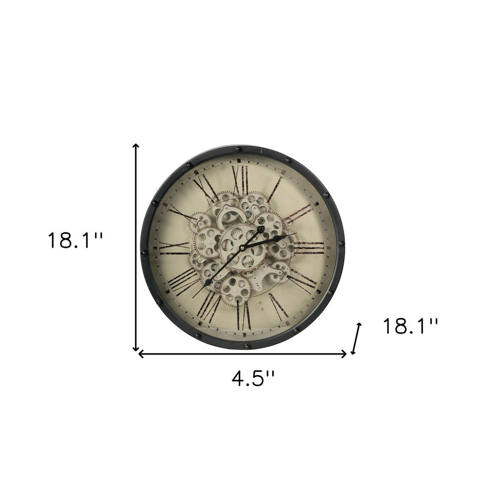 18" Black and Ivory Vintage Gear Industrial Wall Clock HomeRoots