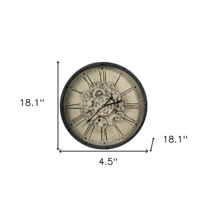 18" Black and Ivory Vintage Gear Industrial Wall Clock HomeRoots