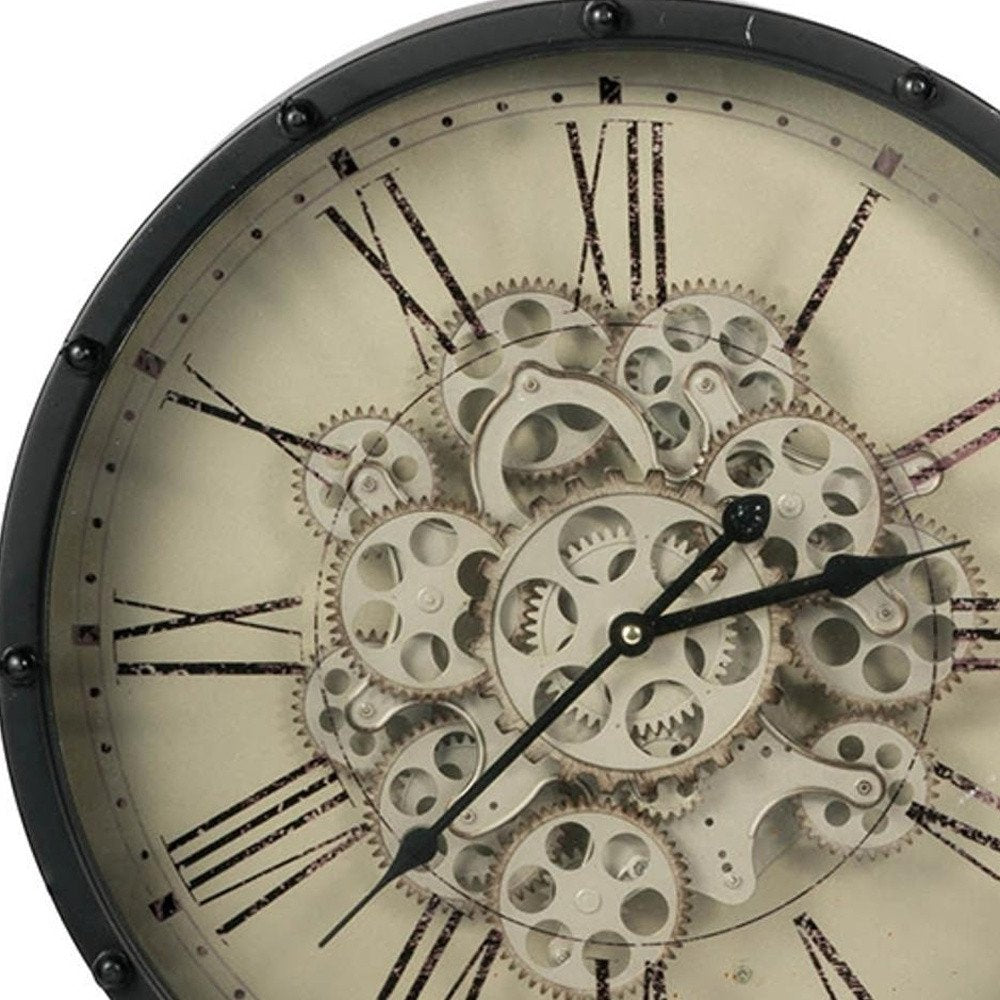 18" Black and Ivory Vintage Gear Industrial Wall Clock HomeRoots