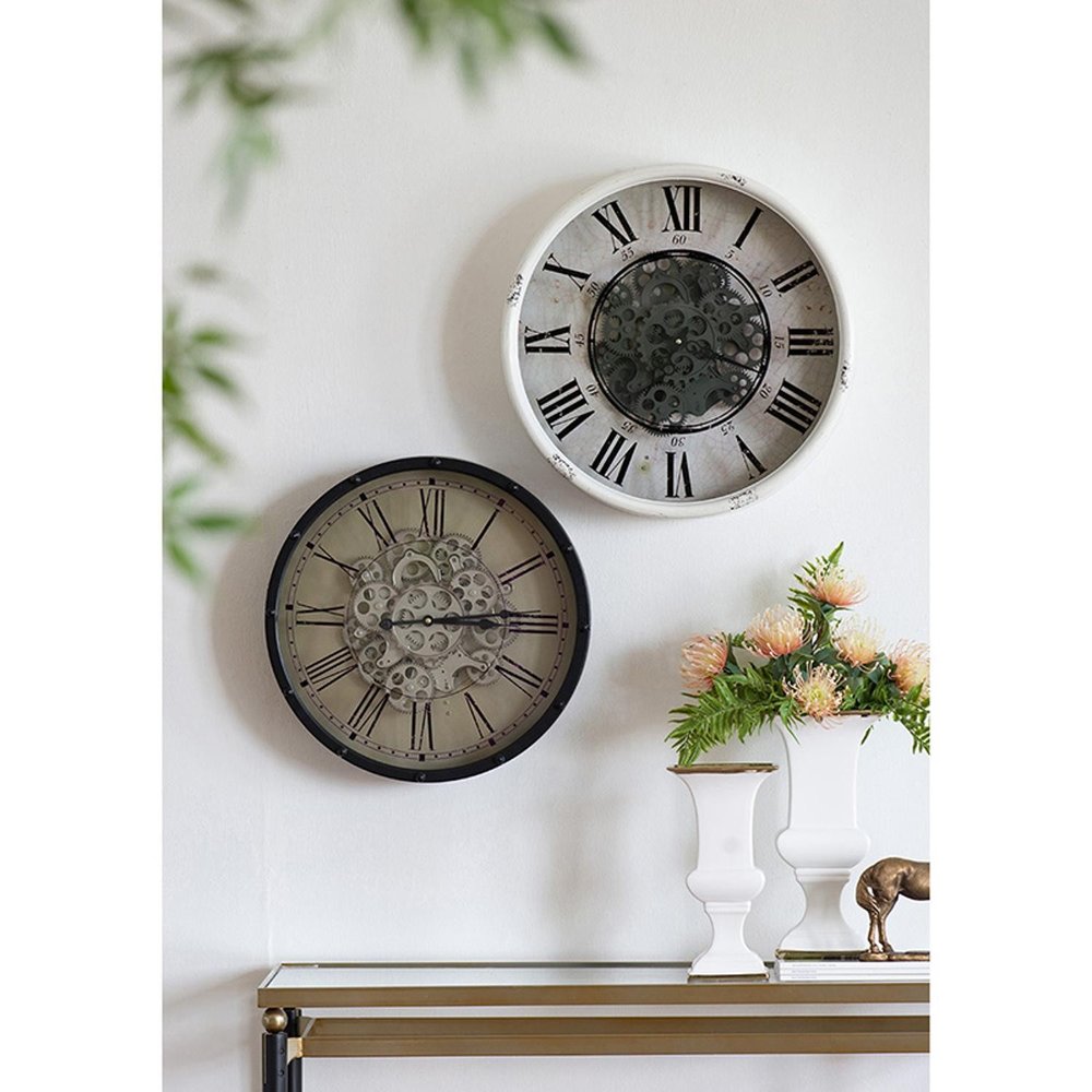 18" Black and Ivory Vintage Gear Industrial Wall Clock HomeRoots