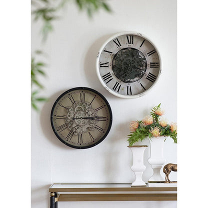 18" Black and Ivory Vintage Gear Industrial Wall Clock HomeRoots