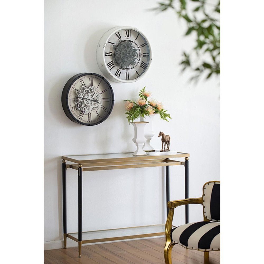 18" Black and Ivory Vintage Gear Industrial Wall Clock HomeRoots