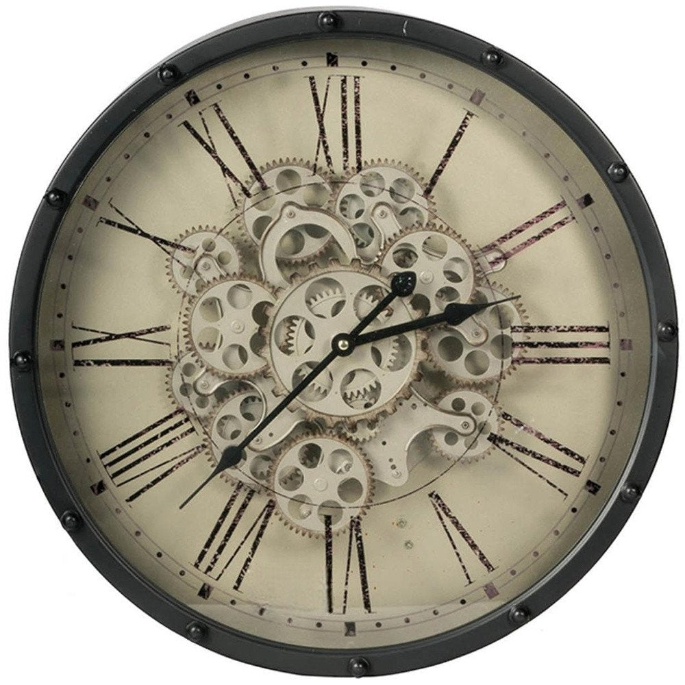 18" Black and Ivory Vintage Gear Industrial Wall Clock HomeRoots