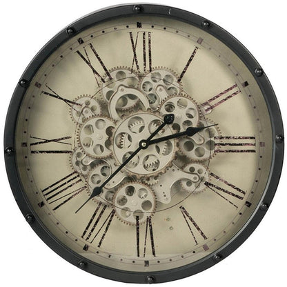 18" Black and Ivory Vintage Gear Industrial Wall Clock HomeRoots