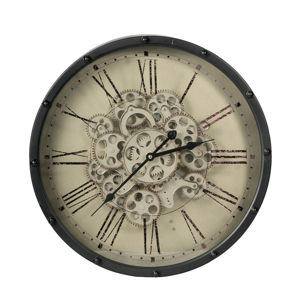 18" Black and Ivory Vintage Gear Industrial Wall Clock HomeRoots