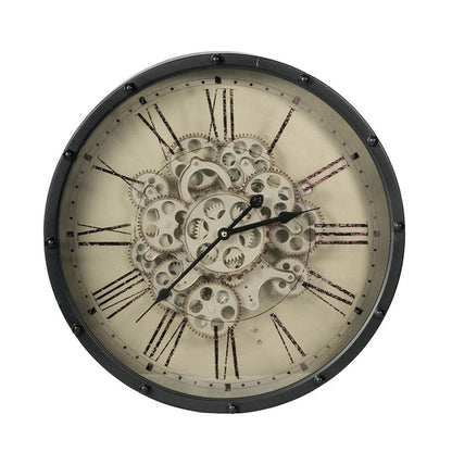 18" Black and Ivory Vintage Gear Industrial Wall Clock HomeRoots