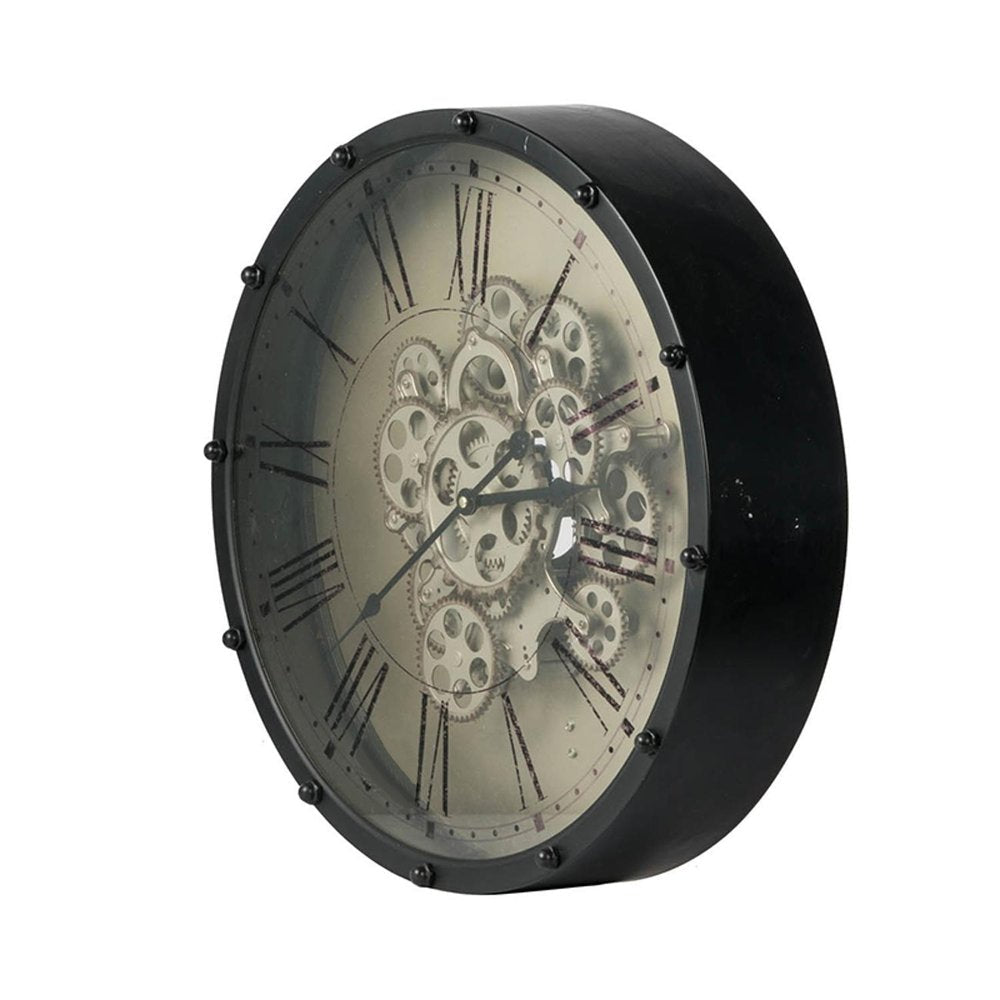 18" Black and Ivory Vintage Gear Industrial Wall Clock HomeRoots