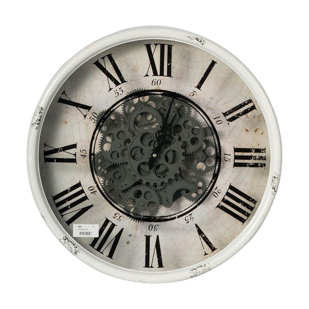 20" White And Black Iron Analog Distressed Round Wall Clock HomeRoots