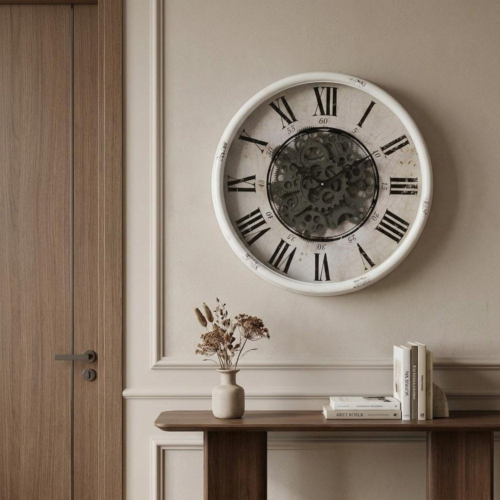 20" White And Black Iron Analog Distressed Round Wall Clock HomeRoots