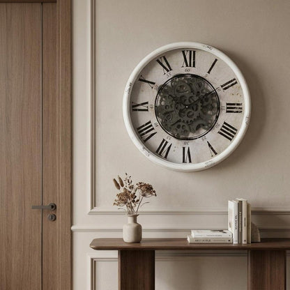 20" White And Black Iron Analog Distressed Round Wall Clock HomeRoots