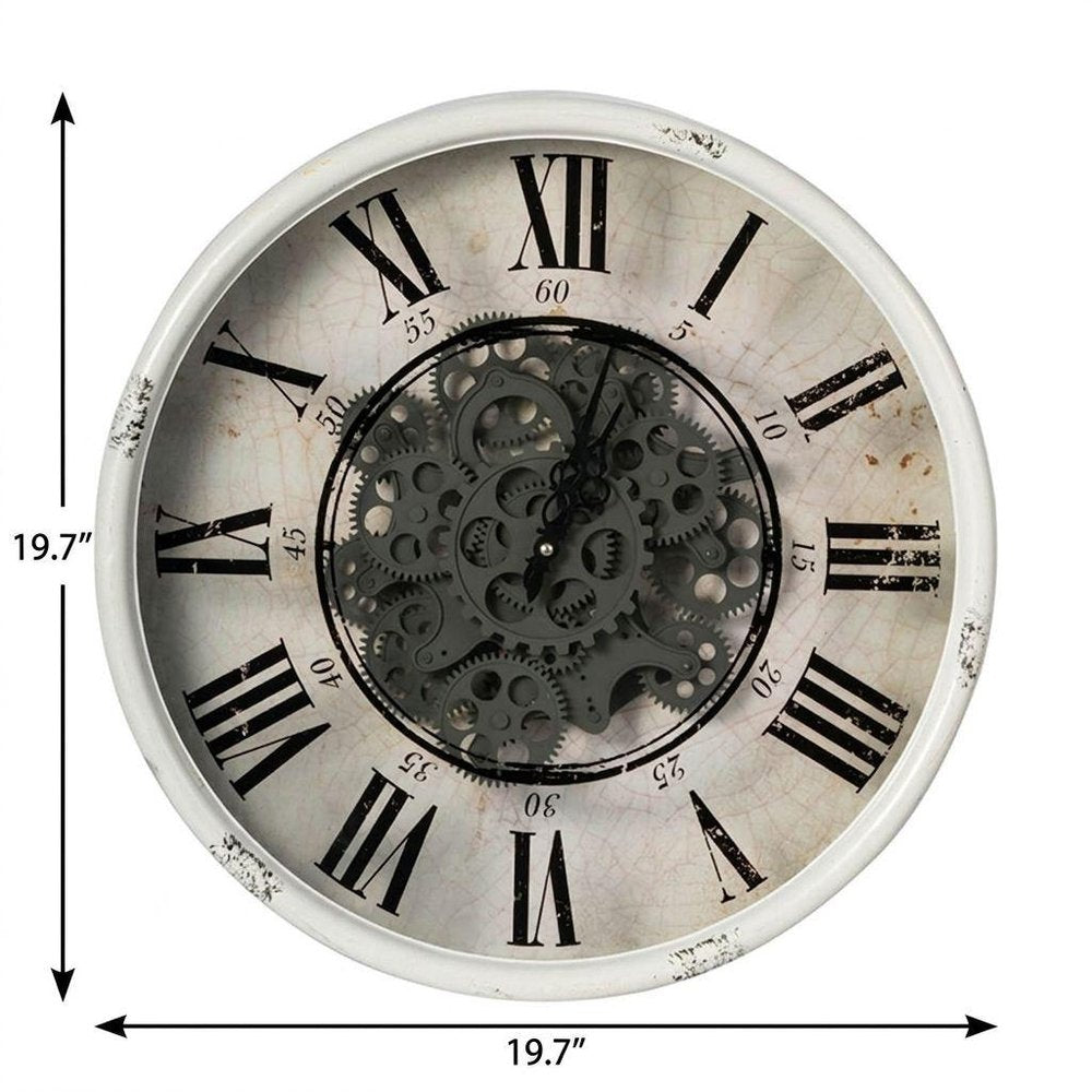 20" White And Black Iron Analog Distressed Round Wall Clock HomeRoots