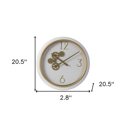 White and Gold Gears Minimal Wall Clock