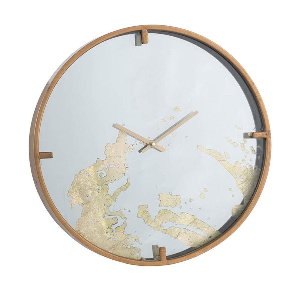 2" Round Gold And White Wood Analog Wall Clock — view 1