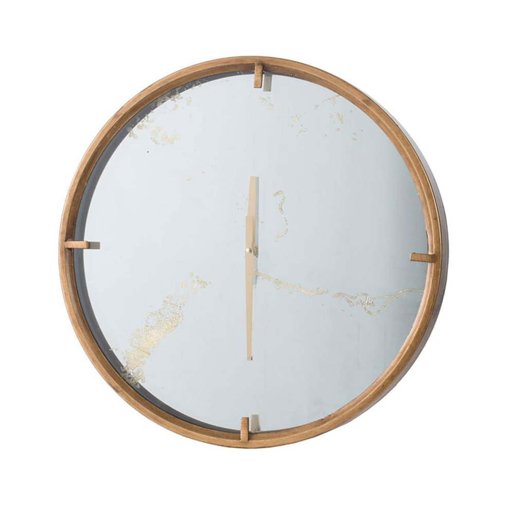 2" Round Gold Wood Analog Wall Clock HomeRoots