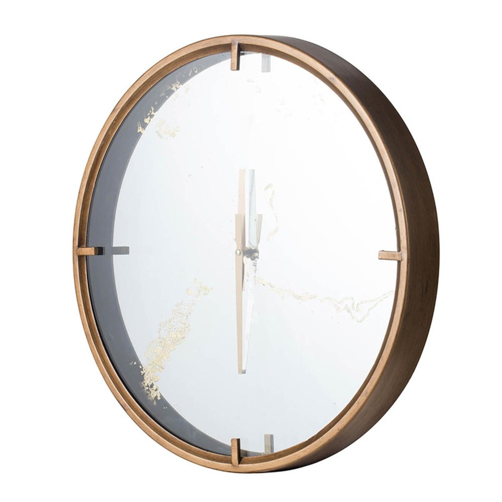 2" Round Gold Wood Analog Wall Clock HomeRoots