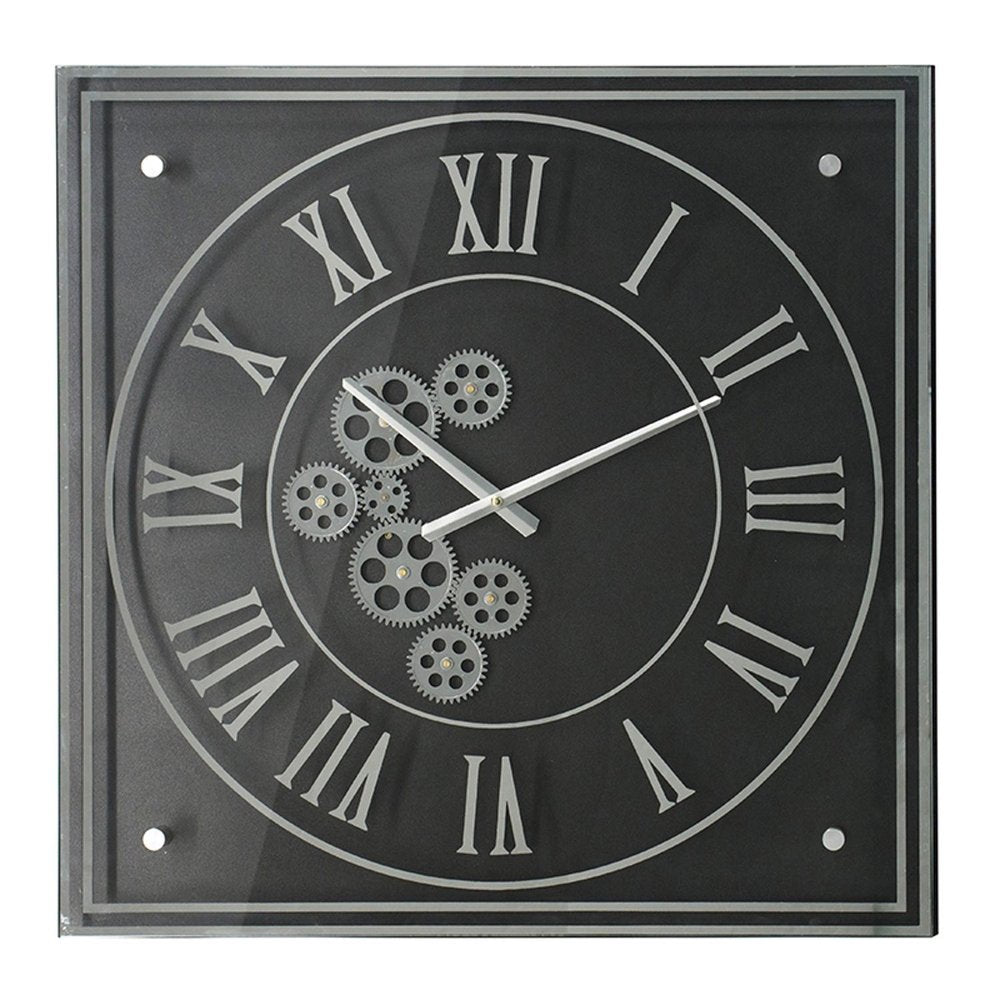 24" Black and Silver Vintage Style Gears Square Wall Clock HomeRoots