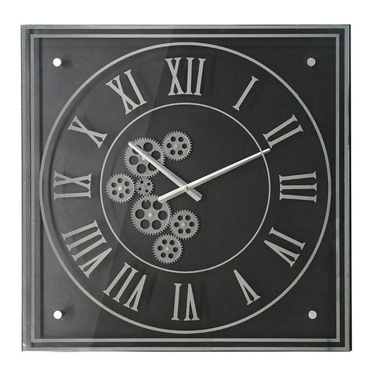 24" Black and Silver Vintage Style Gears Square Wall Clock HomeRoots
