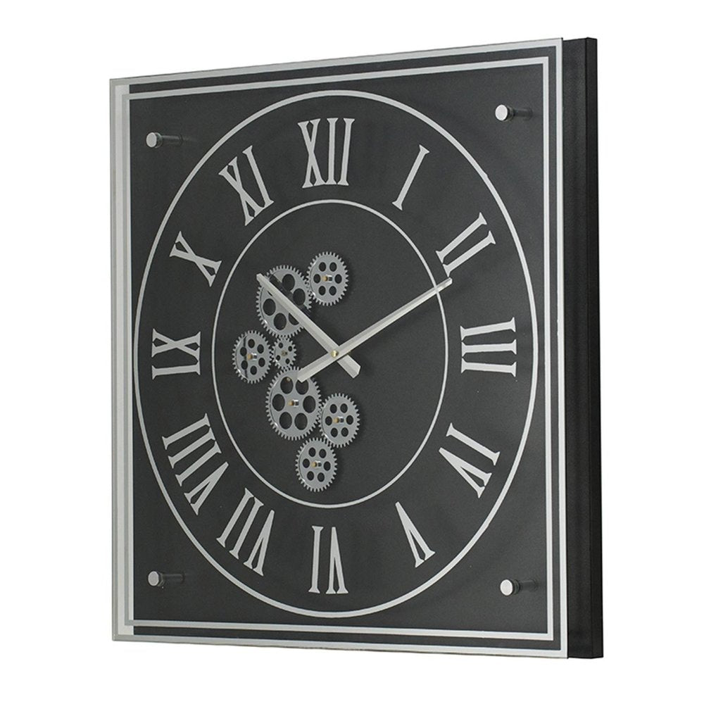 24" Black and Silver Vintage Style Gears Square Wall Clock HomeRoots