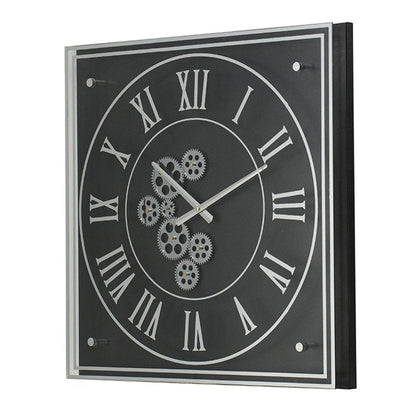 24" Black and Silver Vintage Style Gears Square Wall Clock HomeRoots