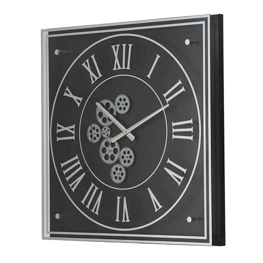 24" Black and Silver Vintage Style Gears Square Wall Clock HomeRoots