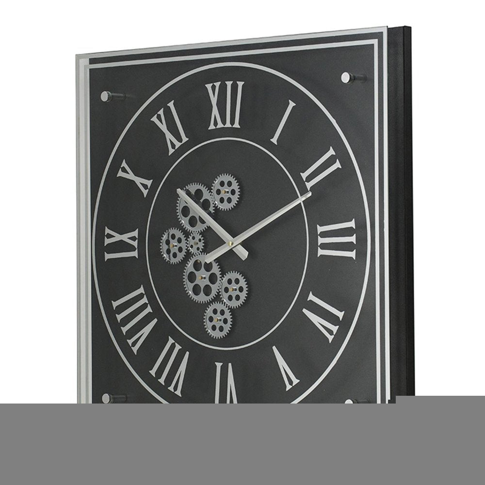 24" Black and Silver Vintage Style Gears Square Wall Clock HomeRoots