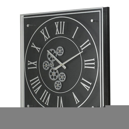 24" Black and Silver Vintage Style Gears Square Wall Clock HomeRoots