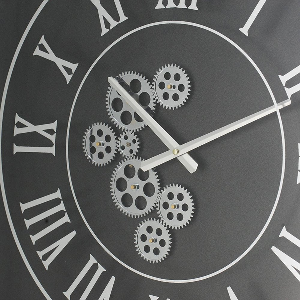 24" Black and Silver Vintage Style Gears Square Wall Clock HomeRoots