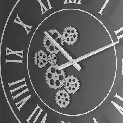 24" Black and Silver Vintage Style Gears Square Wall Clock HomeRoots