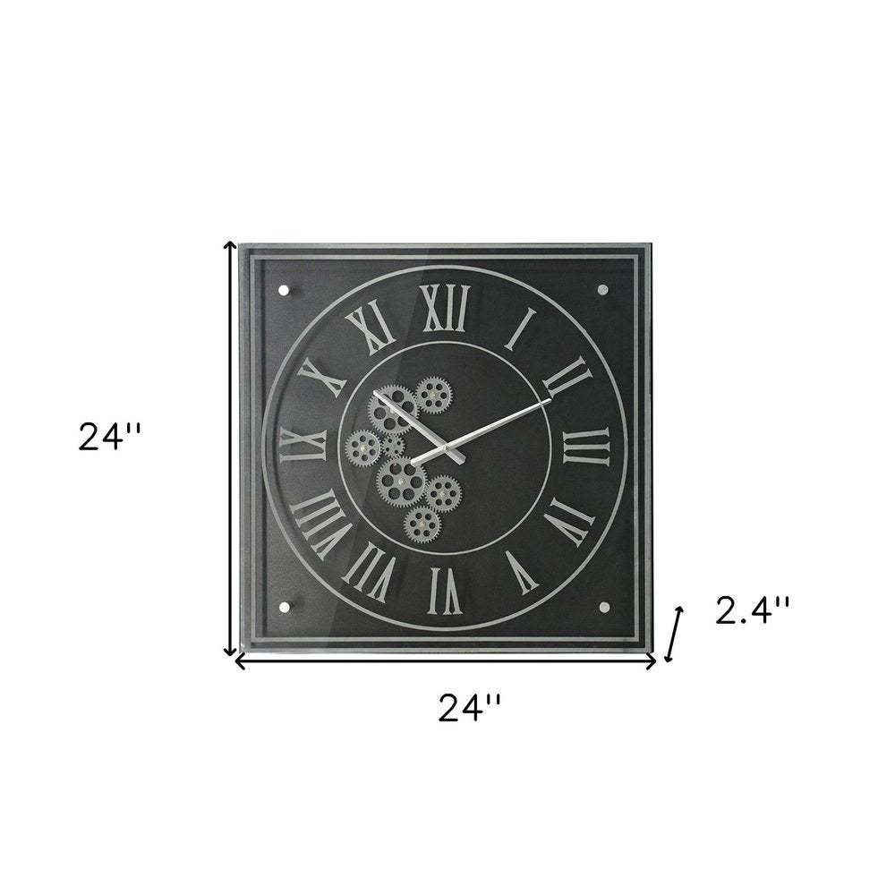24" Black and Silver Vintage Style Gears Square Wall Clock HomeRoots