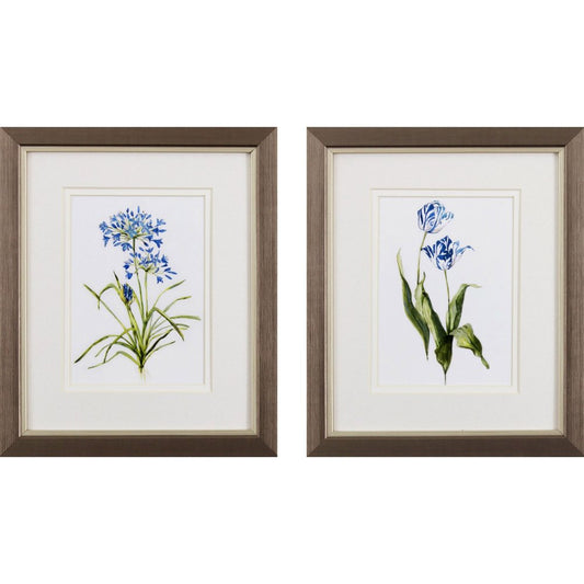 Set of Two Watercolor Dark Blue Flowers Wall Art