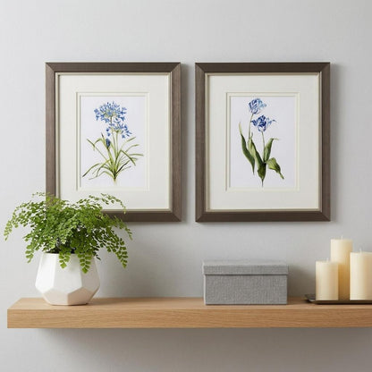 Set of Two Watercolor Dark Blue Flowers Wall Art