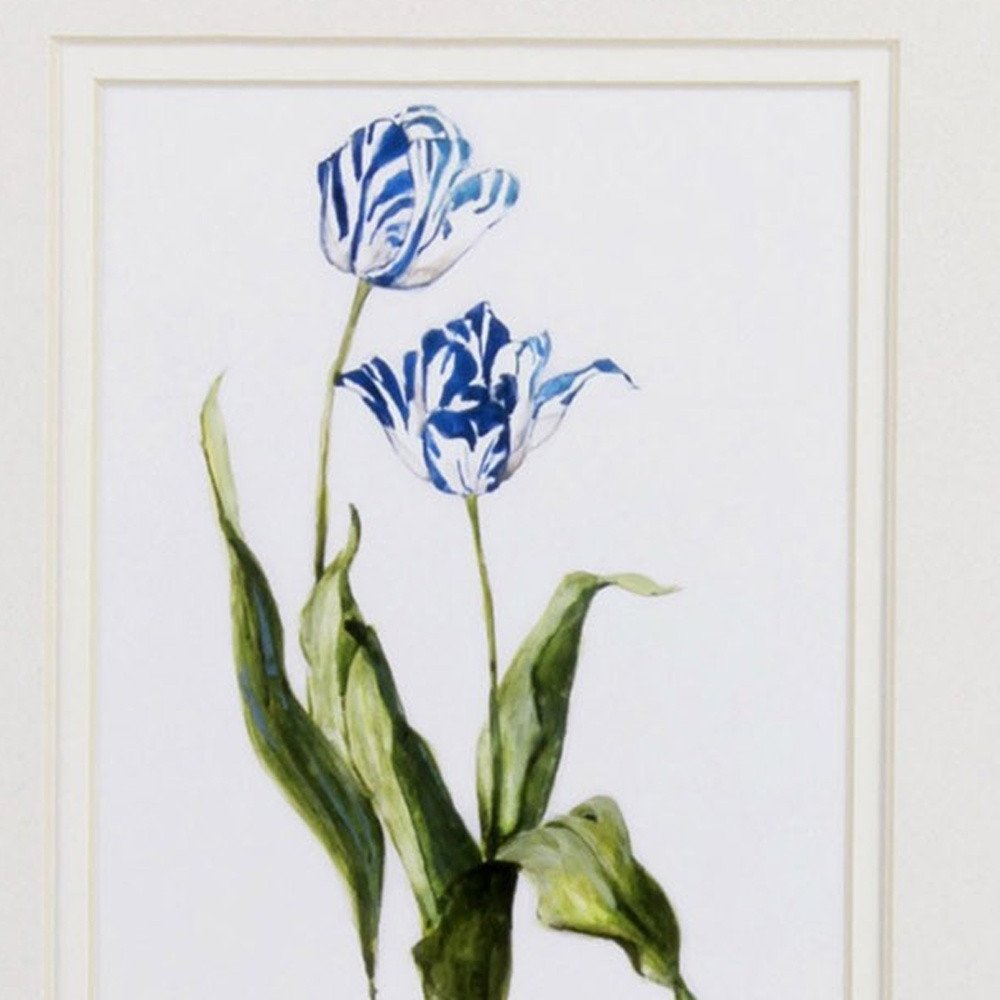 Set of Two Watercolor Dark Blue Flowers Wall Art — view 2