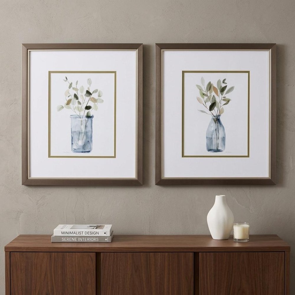Set of Two Neutral Color Plants Watercolor Wall Art — view 3