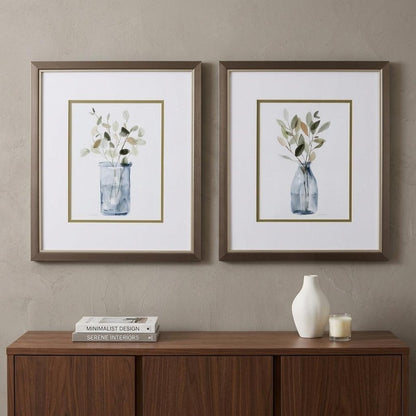 Set of Two Neutral Color Plants Watercolor Wall Art